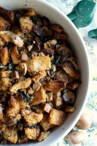 vegan sourdough stuffing with mushrooms, sausage, and swiss chard | The Baking Fairy