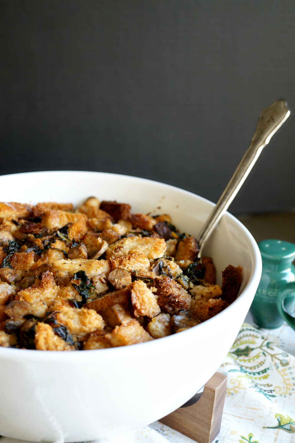 vegan sourdough stuffing with mushrooms, sausage, and swiss chard | The Baking Fairy