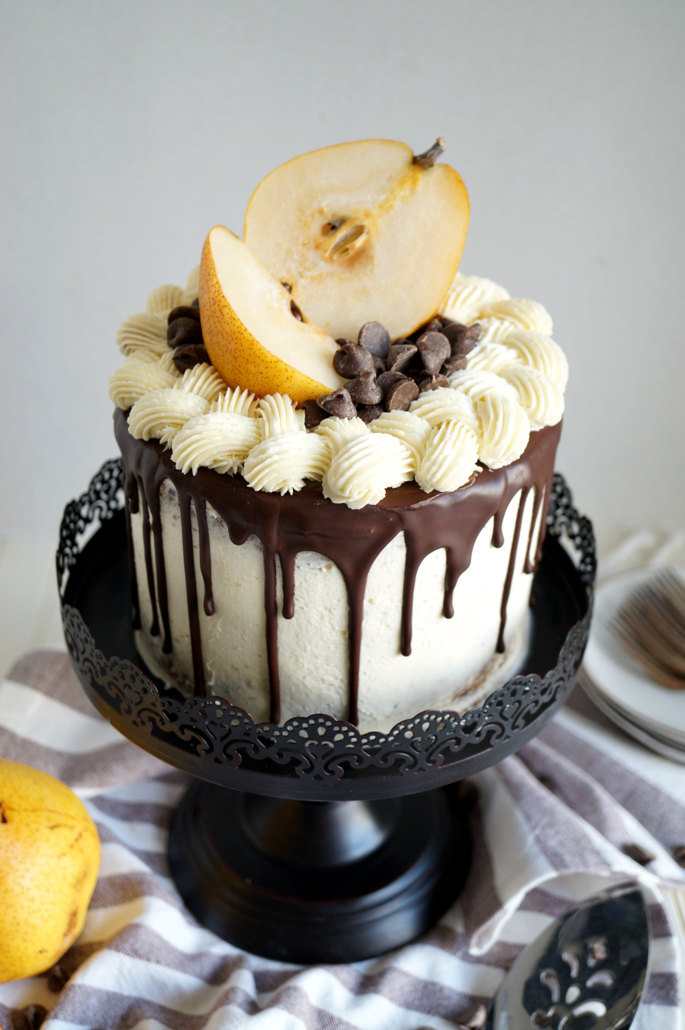 vegan dark chocolate pear layer cake | The Baking Fairy