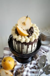 vegan dark chocolate pear layer cake | The Baking Fairy