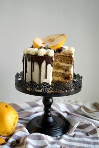 vegan dark chocolate pear layer cake | The Baking Fairy