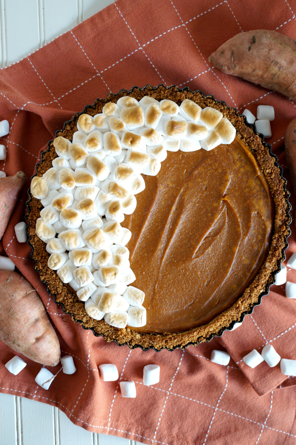 overhead shot of sweet potato tart