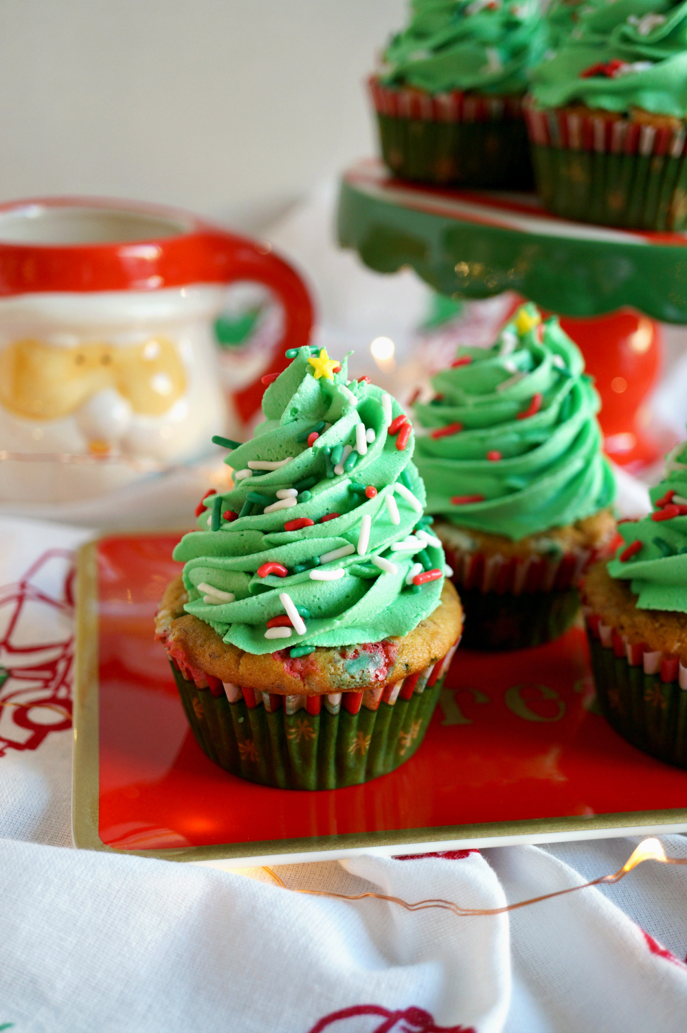 Christmas tree cupcake on a plate