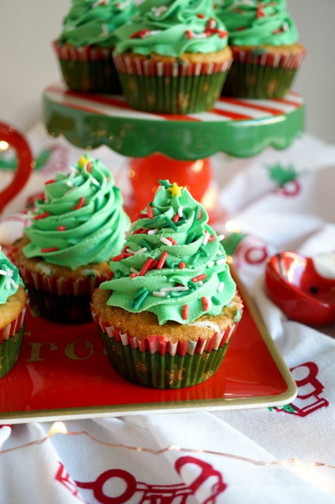vegan vanilla almond Christmas tree cupcakes The Baking Fairy