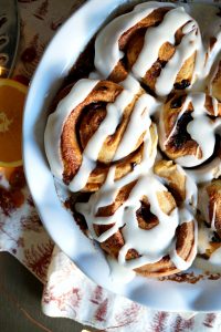 overhead shot of panettone cinnamon rolls