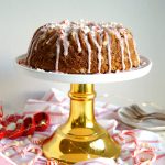 peppermint crunch bundt cake on stand