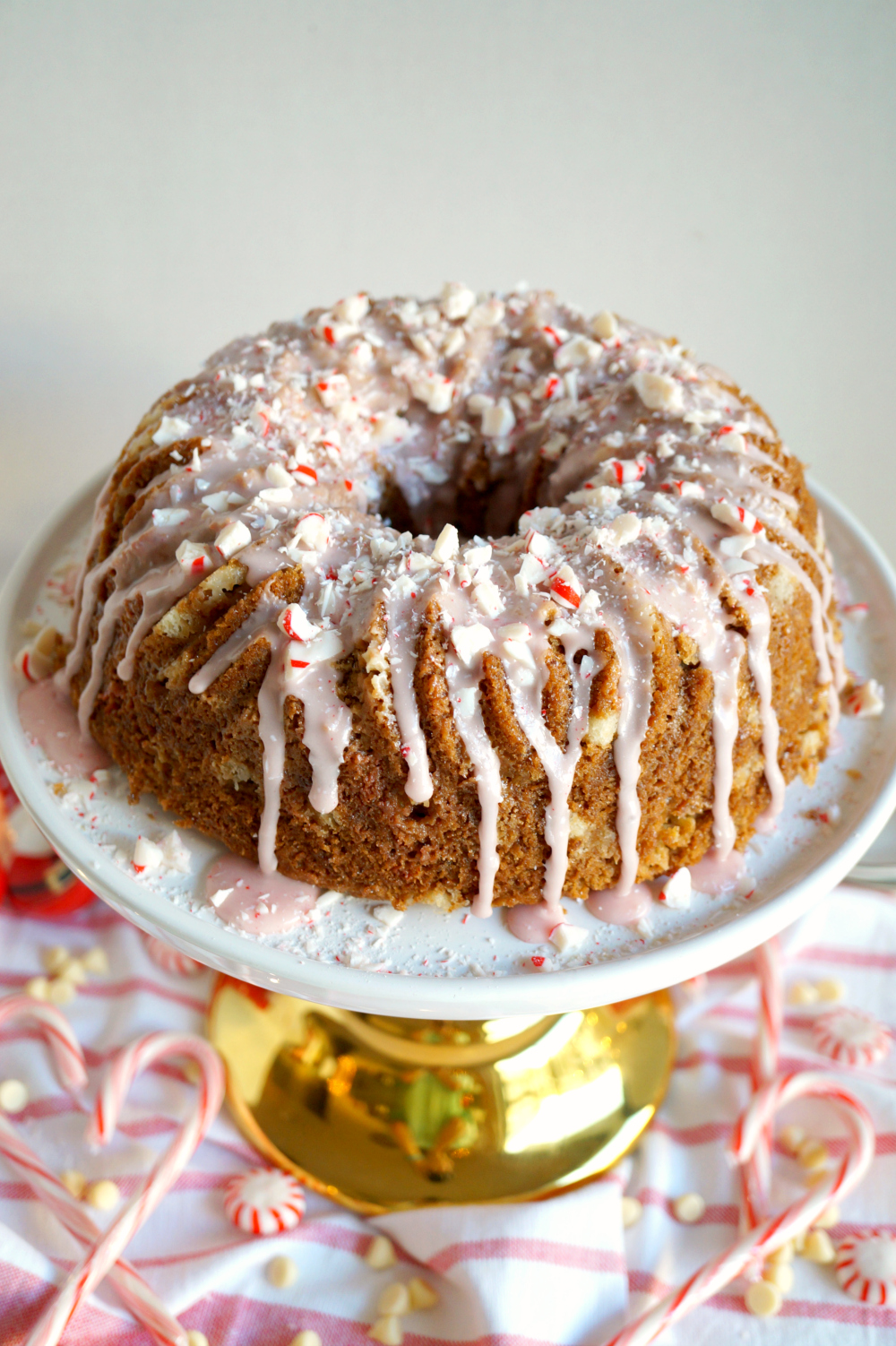 angled pic of peppermint crunch bundt