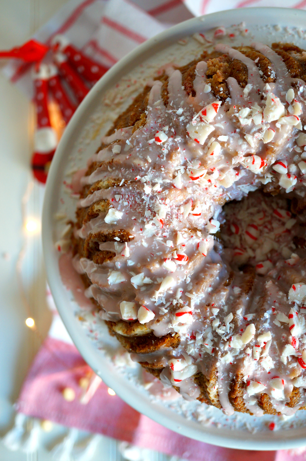 overhead shot of peppermint bundt