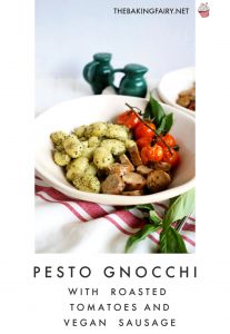 gnocchi with pesto, roasted tomatoes, and vegan sausage | The Baking Fairy
