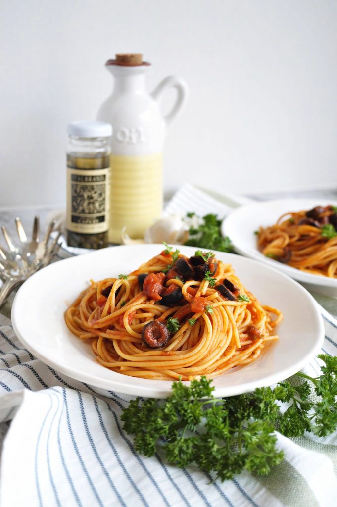 plate of pasta puttanesca