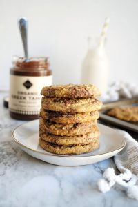 stack of tahini swirl cookies