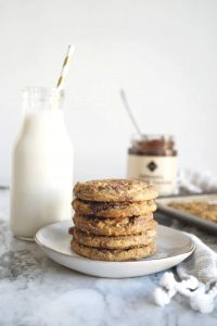 stack of chocolate tahini swirl cookies