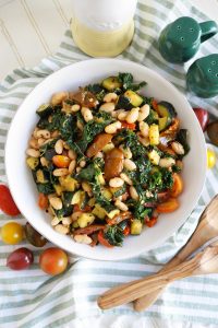 overhead photo of cannellini bean skillet