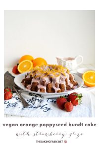vegan orange poppyseed bundt cake with strawberry glaze | The Baking Fairy #SpringSweetsWeek #ad