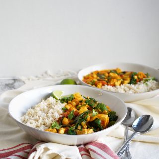 vegan chickpea curry with tofu and spinach - The Baking Fairy