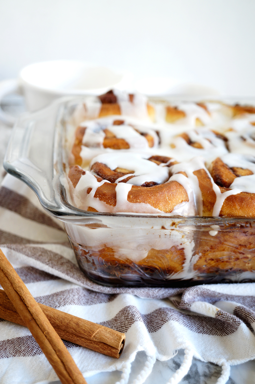 close of up glazed cinnamon roll