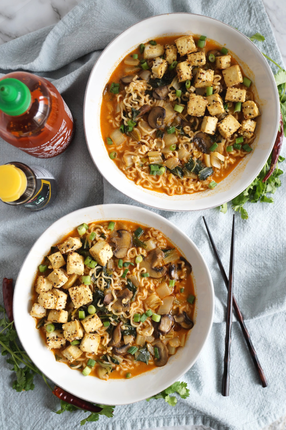 overhead shot ramen noodles