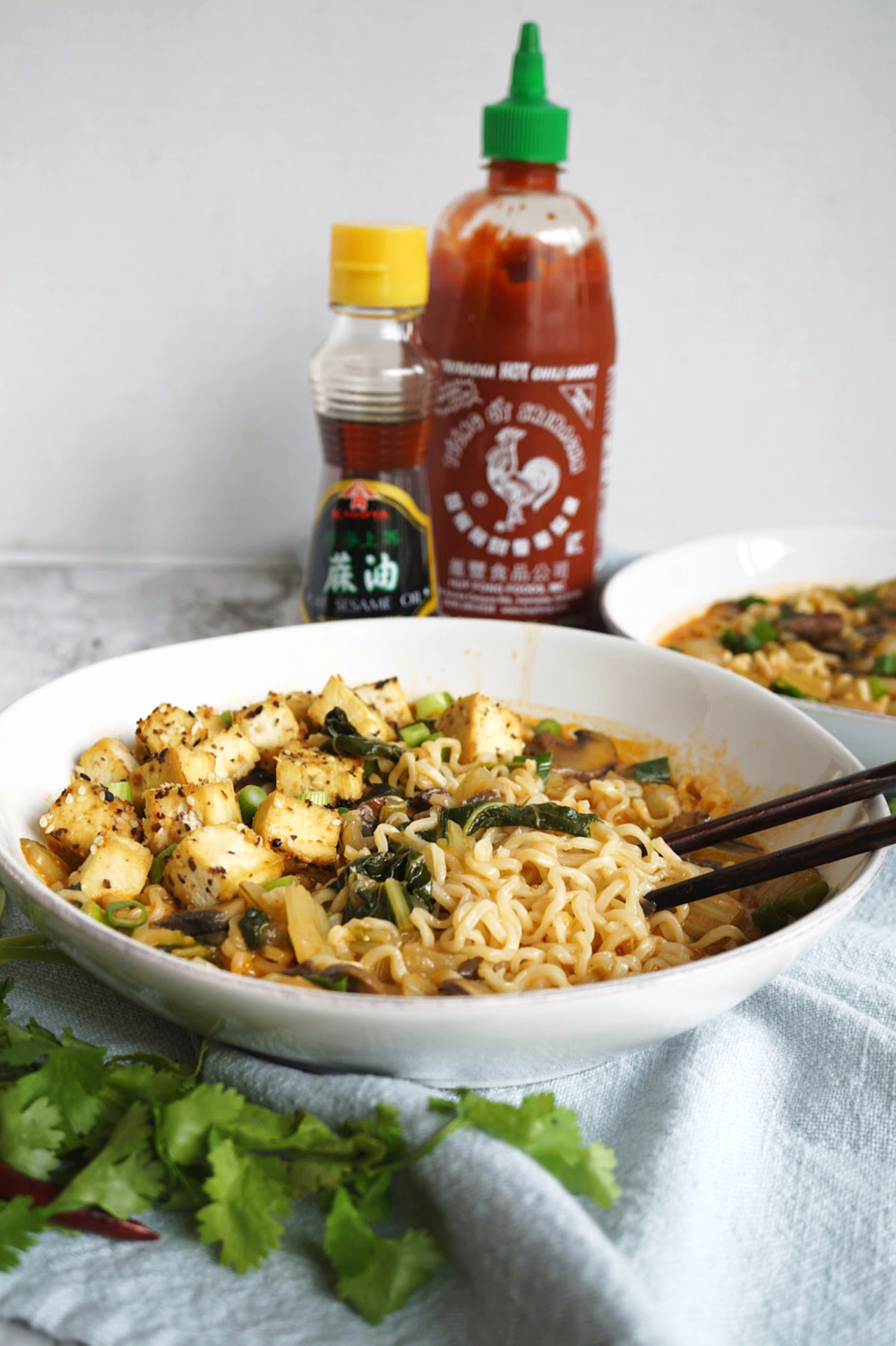 bowl of noodles with chopsticks