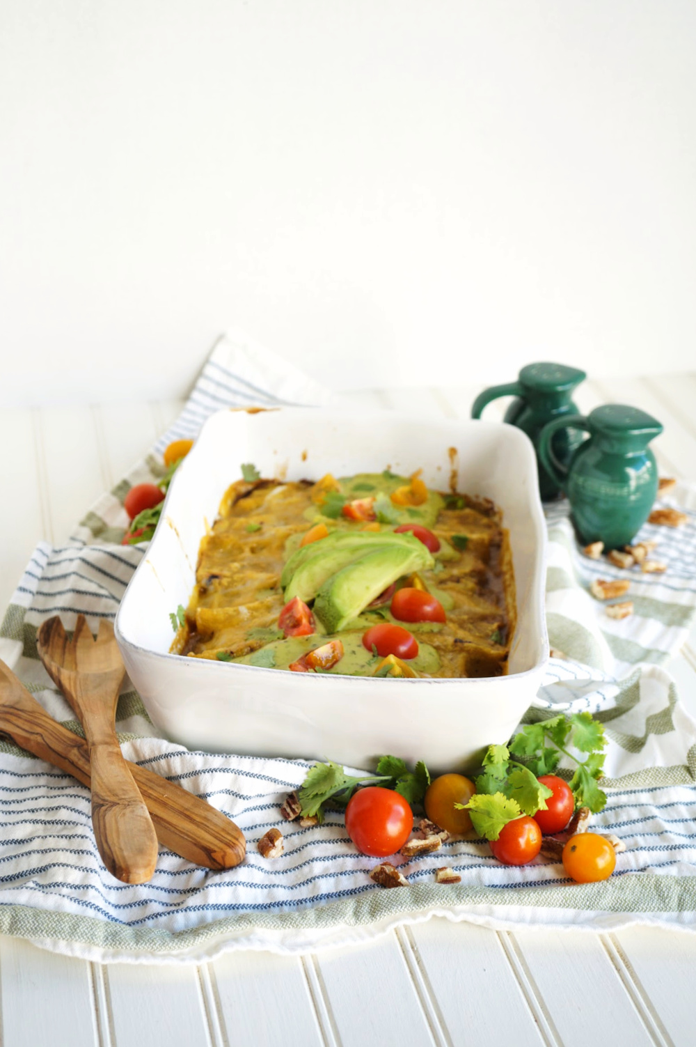 pan of salsa verde enchiladas