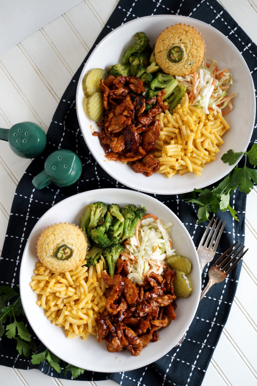 overhead shot of two barbecue plates