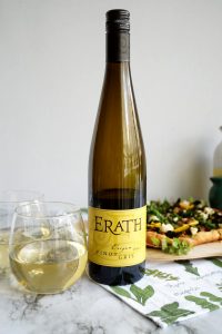 Erath wine bottle with pizza