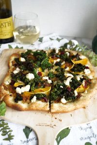 photo of pizza with kale and butternut