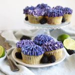 blackberry lime cupcakes on a plate