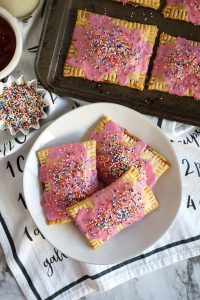 overhead shot of pop tarts on plate and tray
