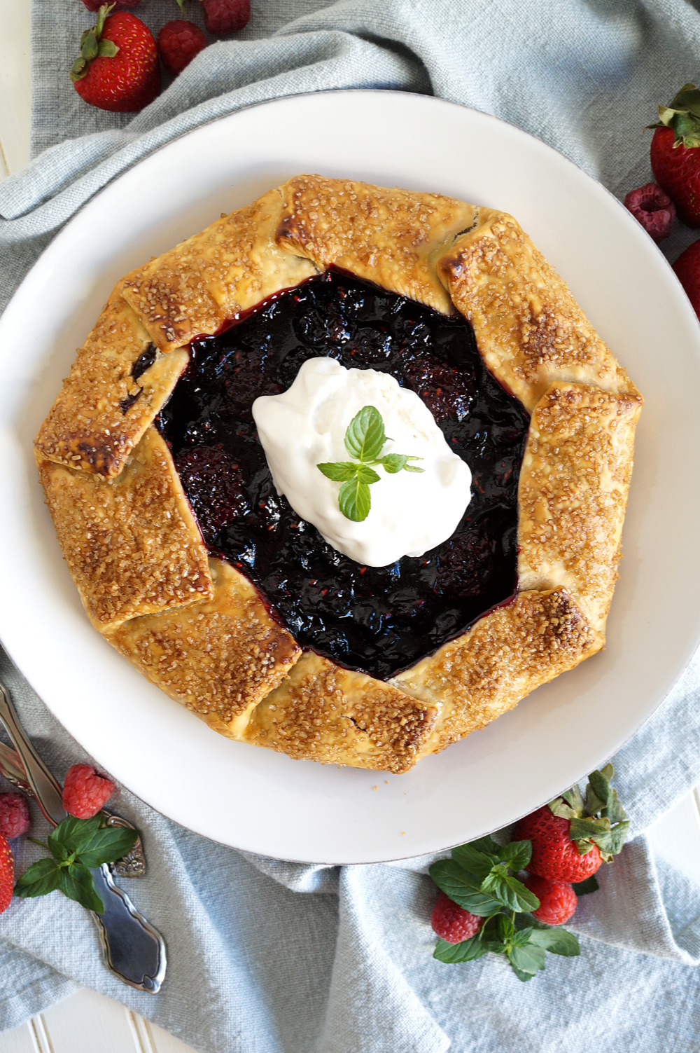 overhead shot of summer berry galette