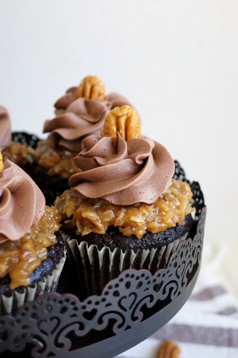 chocolate cupcake on stand