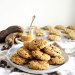 stack of banana chocolate chip cookies on plate