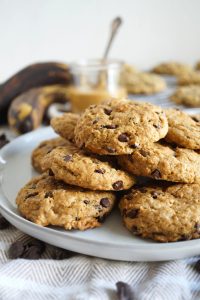 stack of banana cookies on plate