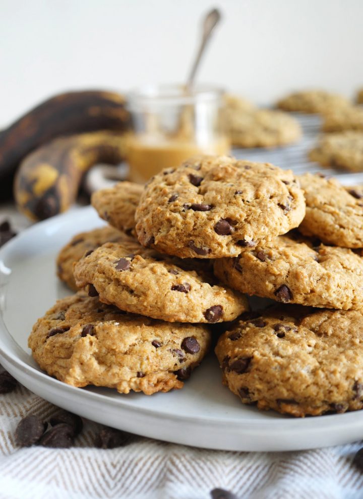 stack of banana cookies on plate