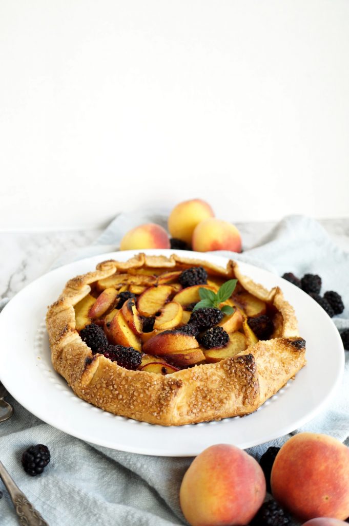 blackberry peach galette on plate