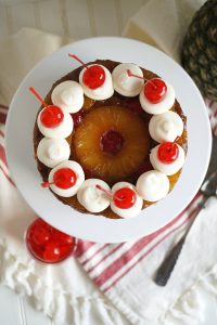 overhead view of pineapple upside down layer cake