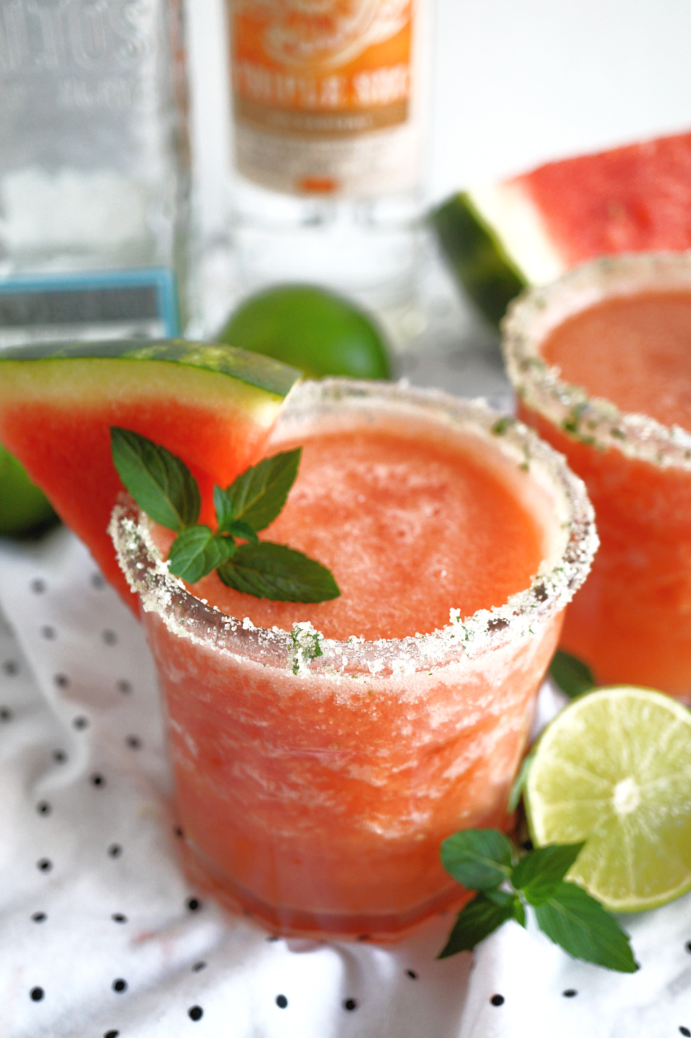 angled shot of watermelon mint margarita