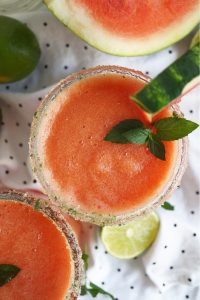 overhead shot of a glass of margarita