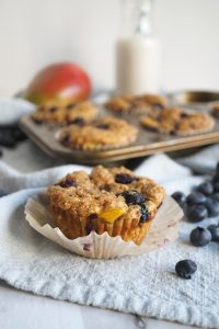 unwrapped vegan blueberry mango muffin