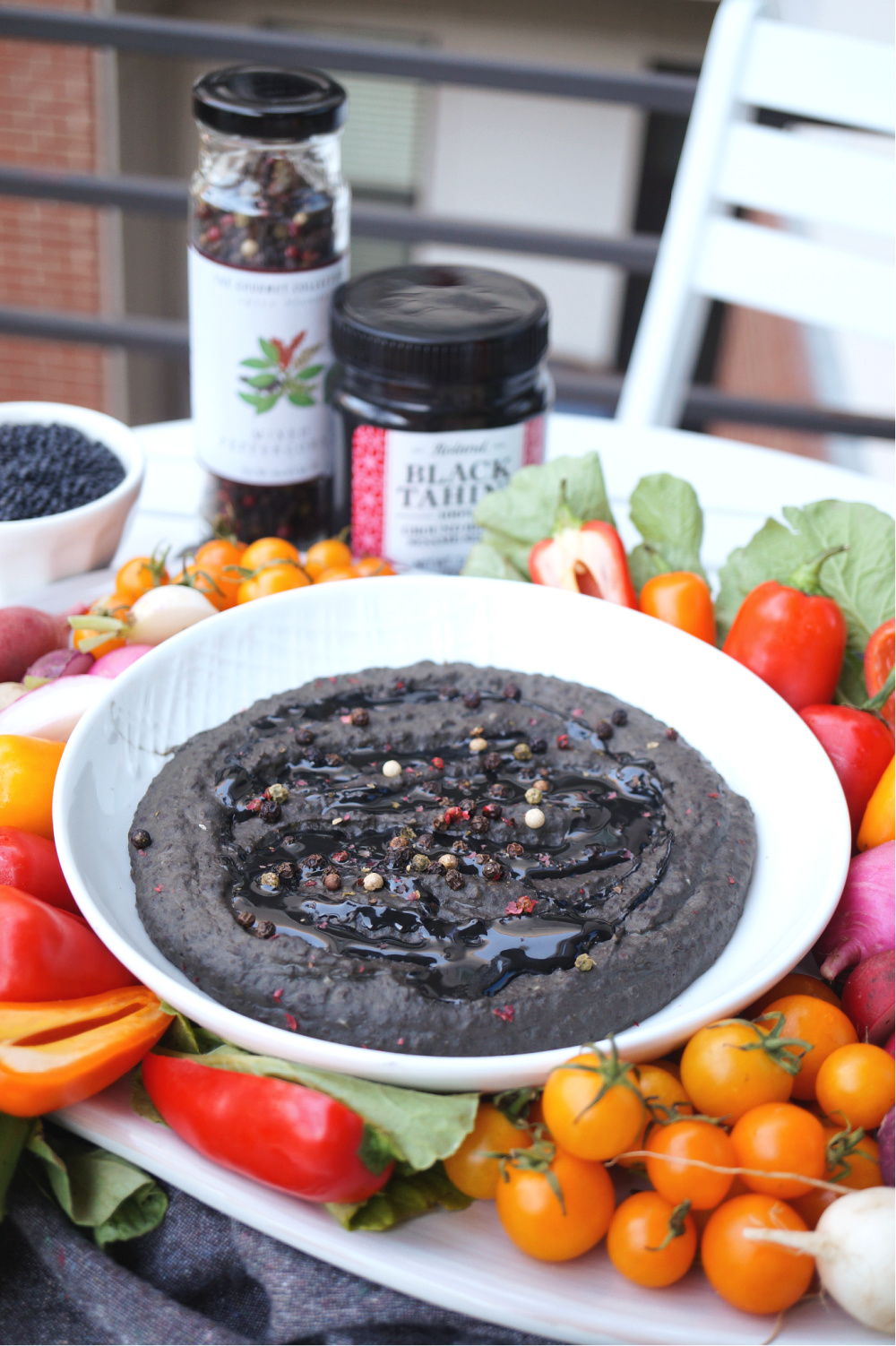 bowl of black lentil hummus 