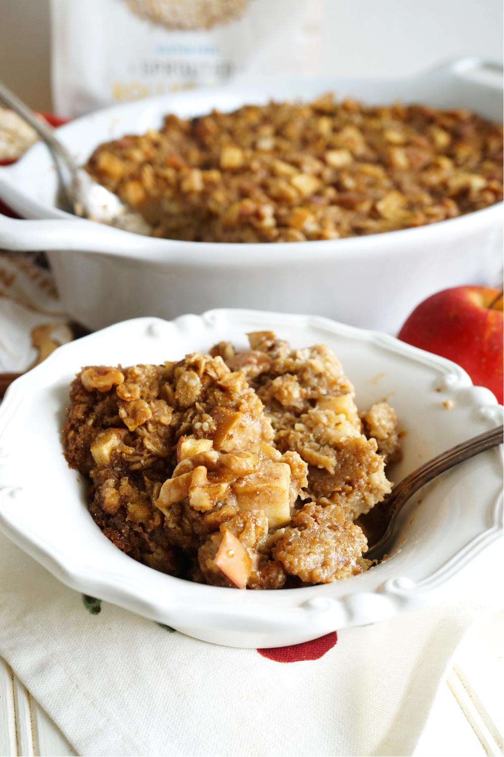 portion of baked apple oatmeal in a bowl