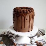 photo of chocolate hazelnut cake on stand
