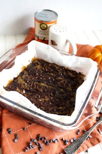 vegan pumpkin swirl brownies in pan