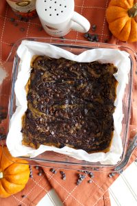 overhead shot of pan of brownies