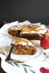 slice of salted caramel apple cake on plate