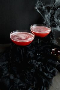 angled shot of Vampire's Kiss cocktail glasses