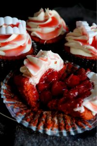 cherry pie filling inside cupcakes