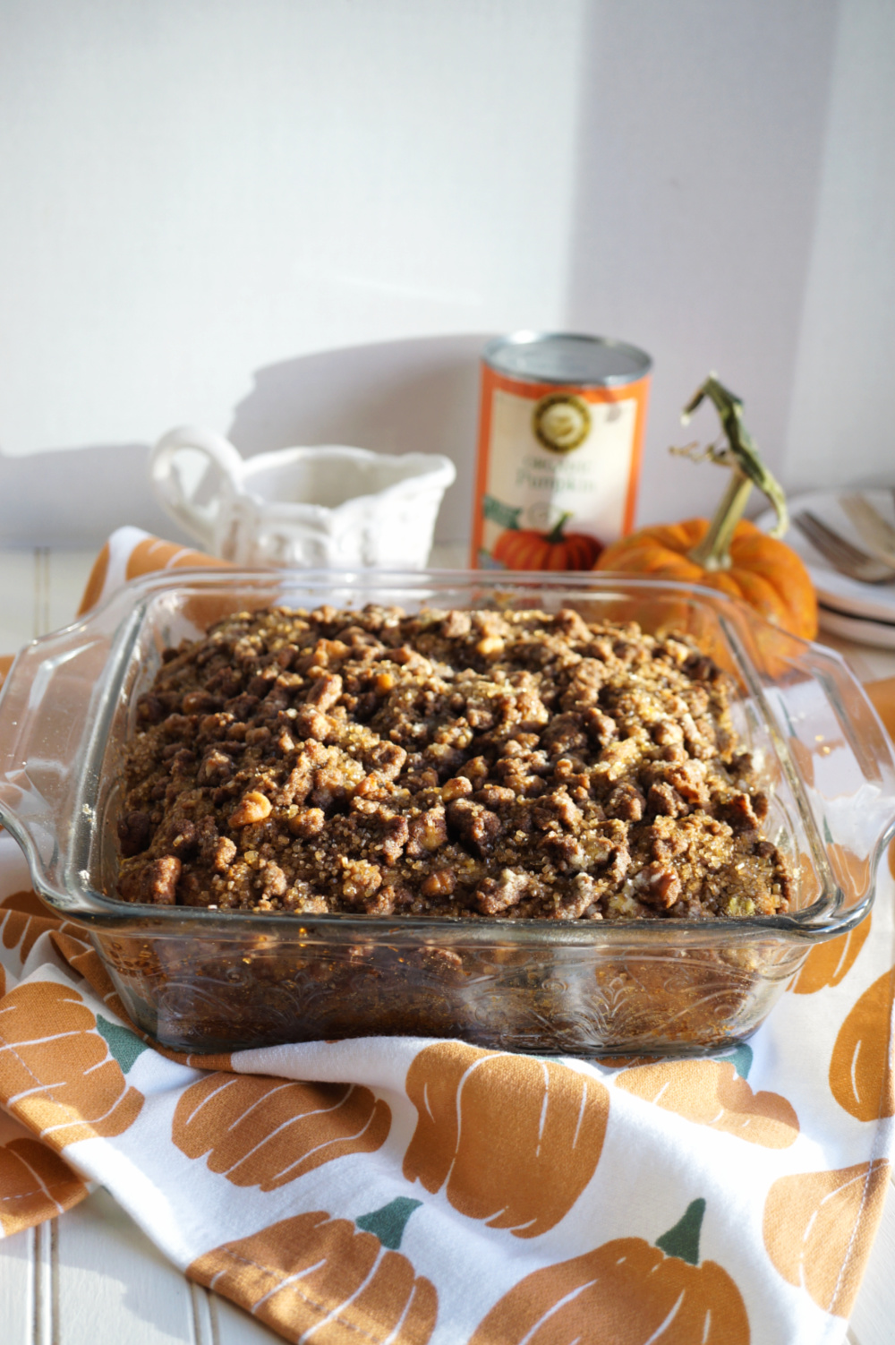 shot of pan of pumpkin coffee cake