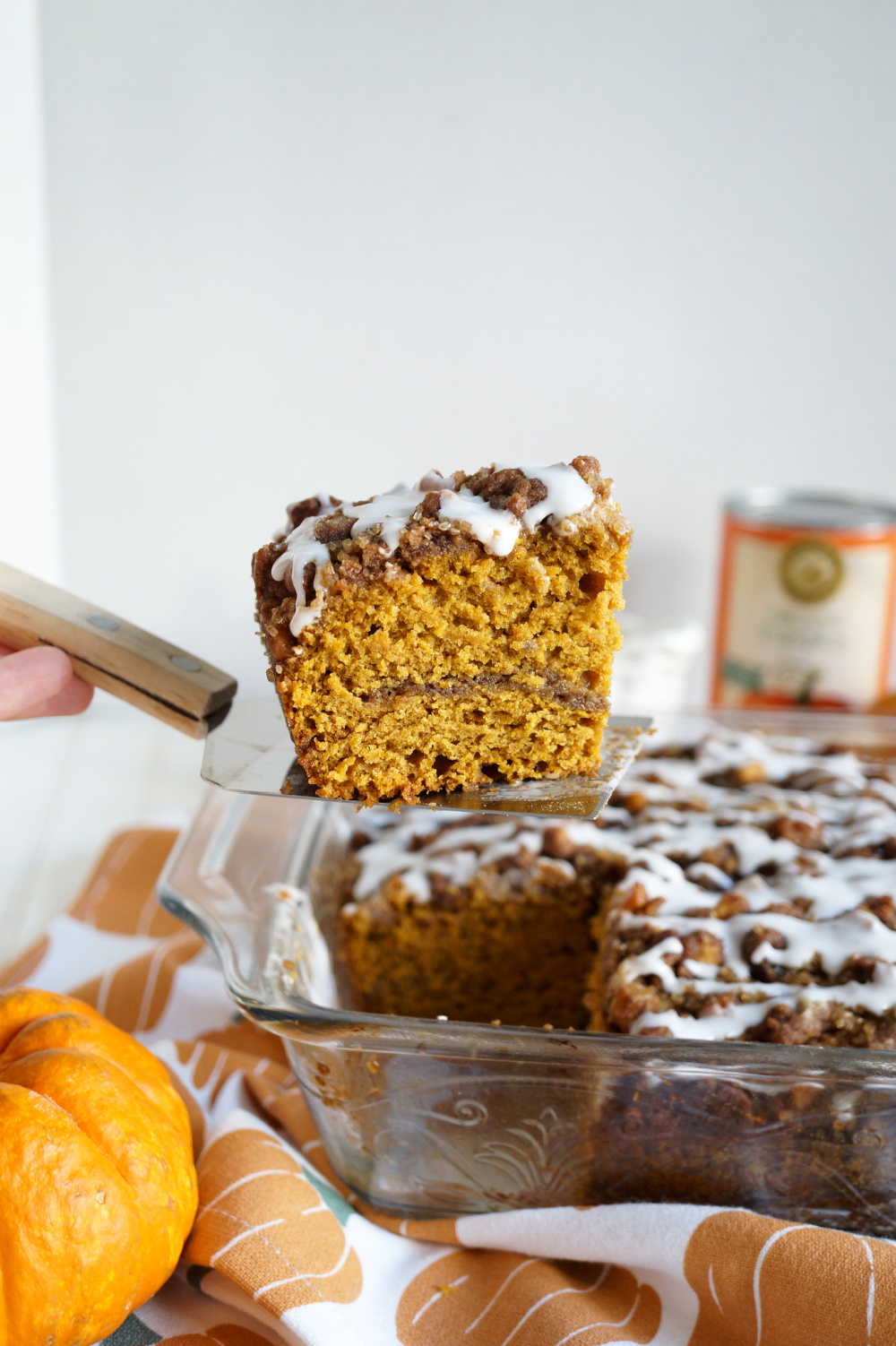 piece of pumpkin cake on spatula