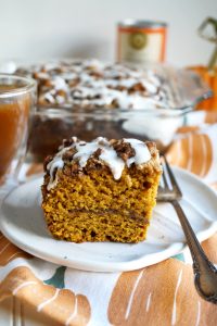 piece of pumpkin coffee cake on plate