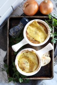 overhead shot of two bowls of soup